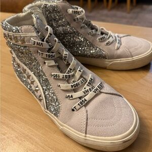 Silver Glitter High-Top Sneakers